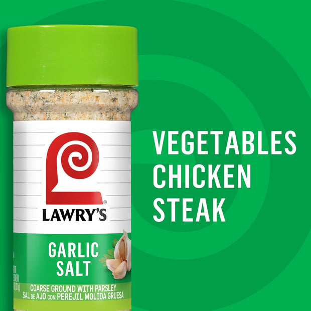 Lawry’s Garlic Salt, Coarse Ground with Parsley, No MSG Added, Kosher Certified, Flavorful Salt for Chicken, Pork & Steak, 11 oz