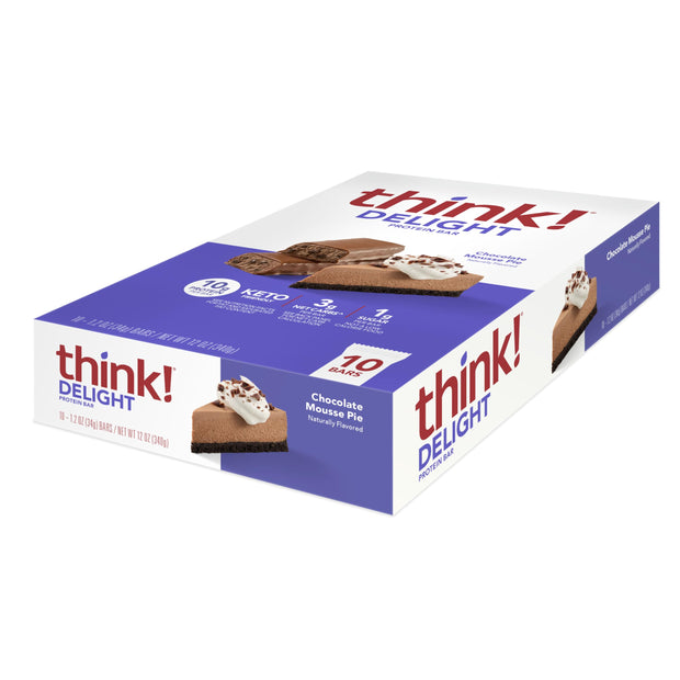 think! Delight Protein Bars, Chocolate Peanut Butter Pie, Low Sugar & Low Carb Gluten-Free Snack, Keto Friendly Snacks, 12 Count (Packaging May Vary)