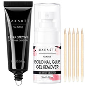 Makartt Nail Glue and Remover Kit: Super Strong Solid Gel for Press on Tips, 30ml Glues Remover for Easy Polish Removal, Nails Art Supplies for Salon and Home Use