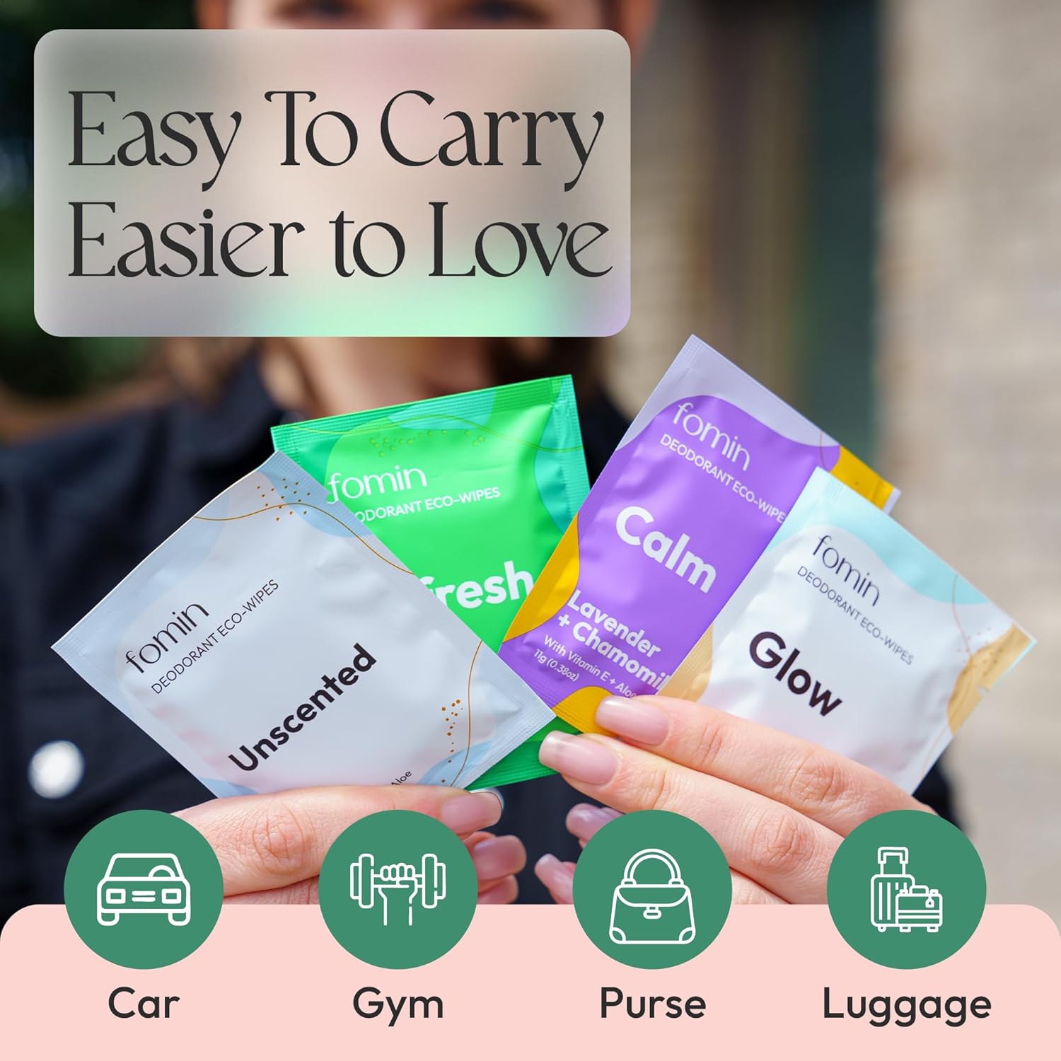 FOMIN Travel Deodorant Wipes - 30 Count - Variety Pack - pH Balanced, Hypoallergenic Mini Deodorant Wipes For Women and Men - Plastic-Free, Individually Wrapped Underarm & Body Wipes