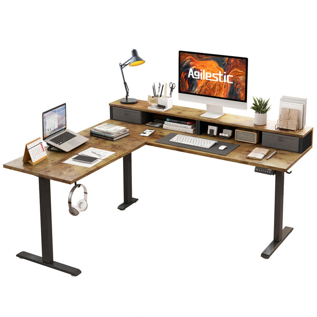 Agilestic L Shaped Standing Desk 63 x 55 inch Adjustable Height, Electric Corner Standing Desk, Sit Stand Computer Table with Splice Board, Rustic Brown
