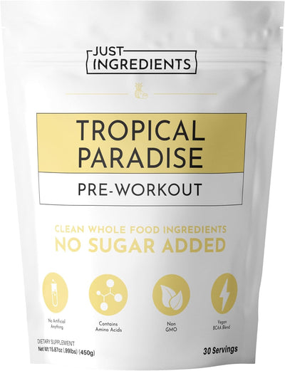 Pre-Workout Tropical Paradise | 30 Servings | Made with Real Food Ingredients | Gluten-Free | No Artificial Sweeteners or Preservatives | Supports Energy and Endurance