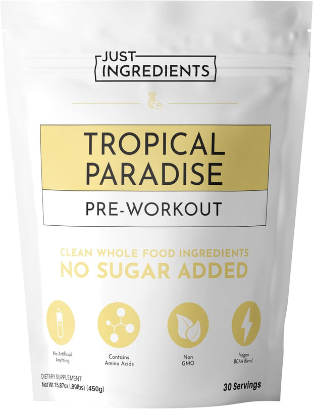Pre-Workout Tropical Paradise | 30 Servings | Made with Real Food Ingredients | Gluten-Free | No Artificial Sweeteners or Preservatives | Supports Energy and Endurance