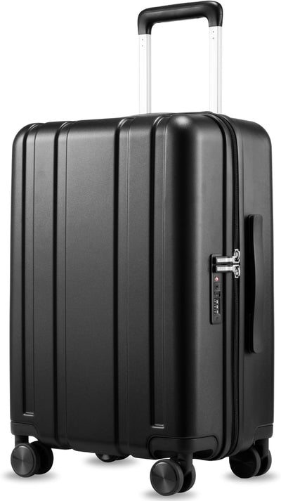 LUGGEX Carry On Luggage 22x14x9 Airline Approved, 100% PC Hard Shell Travel Suitcase with Smooth Spinner Wheels TSA Lock, 20 Inch, Black