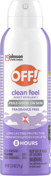 OFF! Clean Feel Travel Size Insect Repellent Aerosol, Fragrance-Free Bug Spray for Lasting Protection from Mosquitoes, 2.5 oz