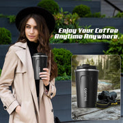 Travel coffee mugs leak-proof, reusable coffee cups with lids, stainless steel vacuum thermos coffee tumblers,thermal insulation cups for men and women keep hot & cold drinks(2nd-Black, 12OZ)