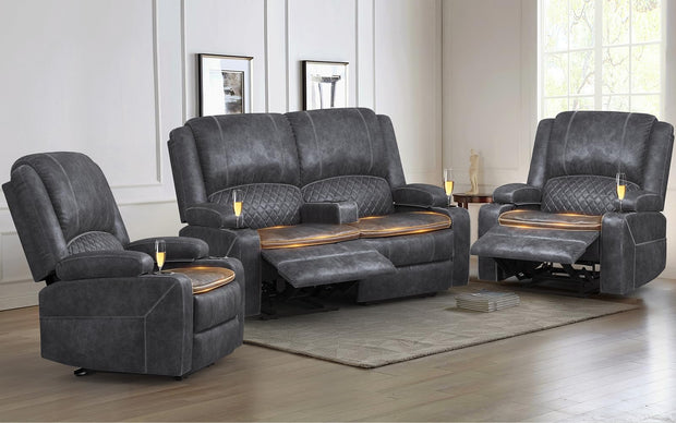 Loveseat Recliner Sofa Set with 2-Tier Cushion, 2+1+1 Pieces in Living Room, 2 Seater Reclining Loveseat Leather with Removable Console, 2 Oversize Recliner Chair Sofa Seat - Grey