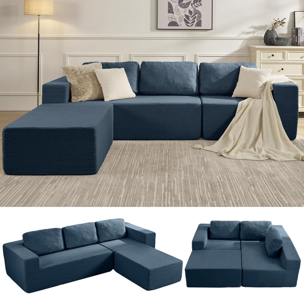 106" Cloud Sectional Couch, Left/Right Facing Convertible Sofa with Deep Seat, L-Shape Modular Upholstered Foam Couch for Living Room Bedroom, No Assembly Required (Corduroy Fabric, Beige)