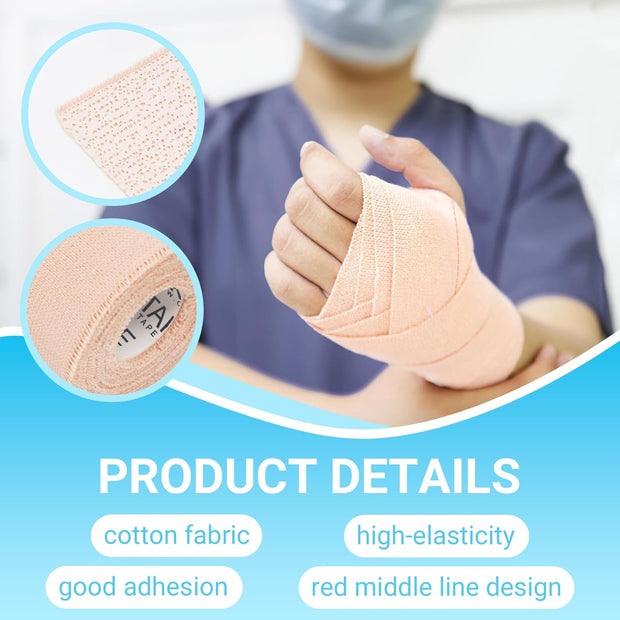 OK TAPE Elastic Adhesive Tape Bandage Tape Wrap - 4 Rolls, Flexible Stretch Bandages for Sports Ankle, Knee and Wrist Sprains (Beige,2 Inch Wide)