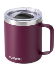 SUNWILL Insulated Coffee Mug with Lid, Travel Tumbler with Handle, 14 oz Stainless Steel Cup for Camping, Office, Home, Powder Coated White