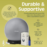 Retrospec Luna Exercise Ball with Pump - Anti-Burst Fitness Equipment for Yoga, Core Training & Stability - Home Gym Swiss Ball for Office & Pregnancy