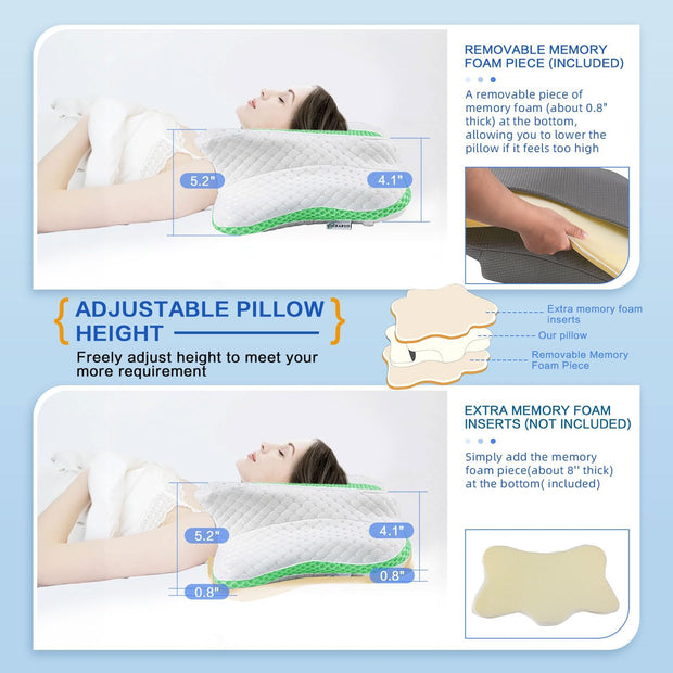 Pain Relief Cervical Pillow for Neck Support,Adjustable Ergonomic Pillow Cozy Sleeping,Odorless Orthopedic Memory Foam Pillows,Contour Bed Pillow for Side Back Stomach Sleeper