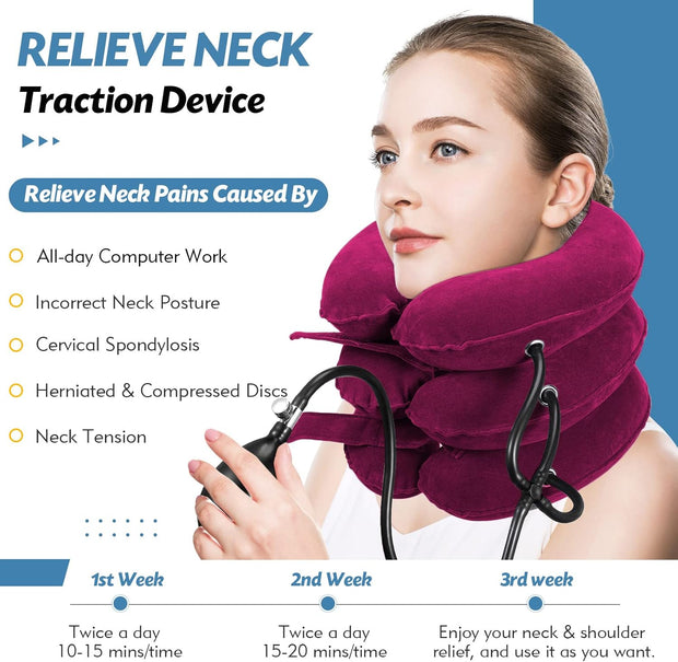 Neck Stretcher, Cervical Traction Device, Neck Traction Device, Neck Pain Relief, Adjustable Inflatable Neck Brace & Neck Stretcher Cervical Traction, Neck Decompression Home Use (Purple)