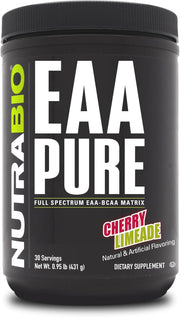 NutraBio – EAA Pure – 9 Amino Acids – Muscle Repair and Recovery, 30 Servings, Cherry Limeade – Pre or Post Workout – All Day Recovery