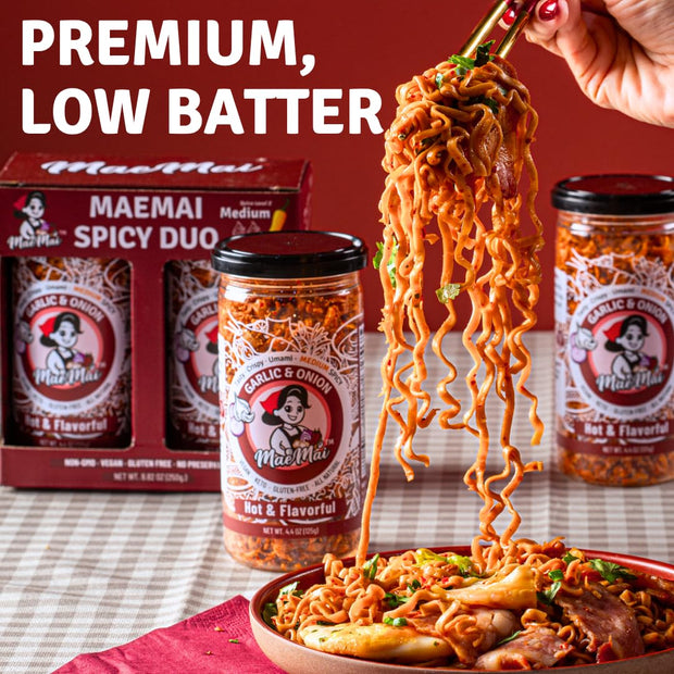 MaeMai Chili Crisp (MEDIUM HOT Spice) - Non-Oily Chili Crisp Topper, Rice Seasoning, Ramen Topper, Furikake, Umami Onion & Garlic Flakes | 4.41oz (125g) Resealable Bottle