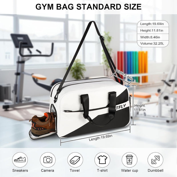 TFLY Gym Bag for Men and Women, Water-Resistant Duffel Bag with Dry-Wet Separation & Shoe Compartment, Workout Bag for Travel, Sports