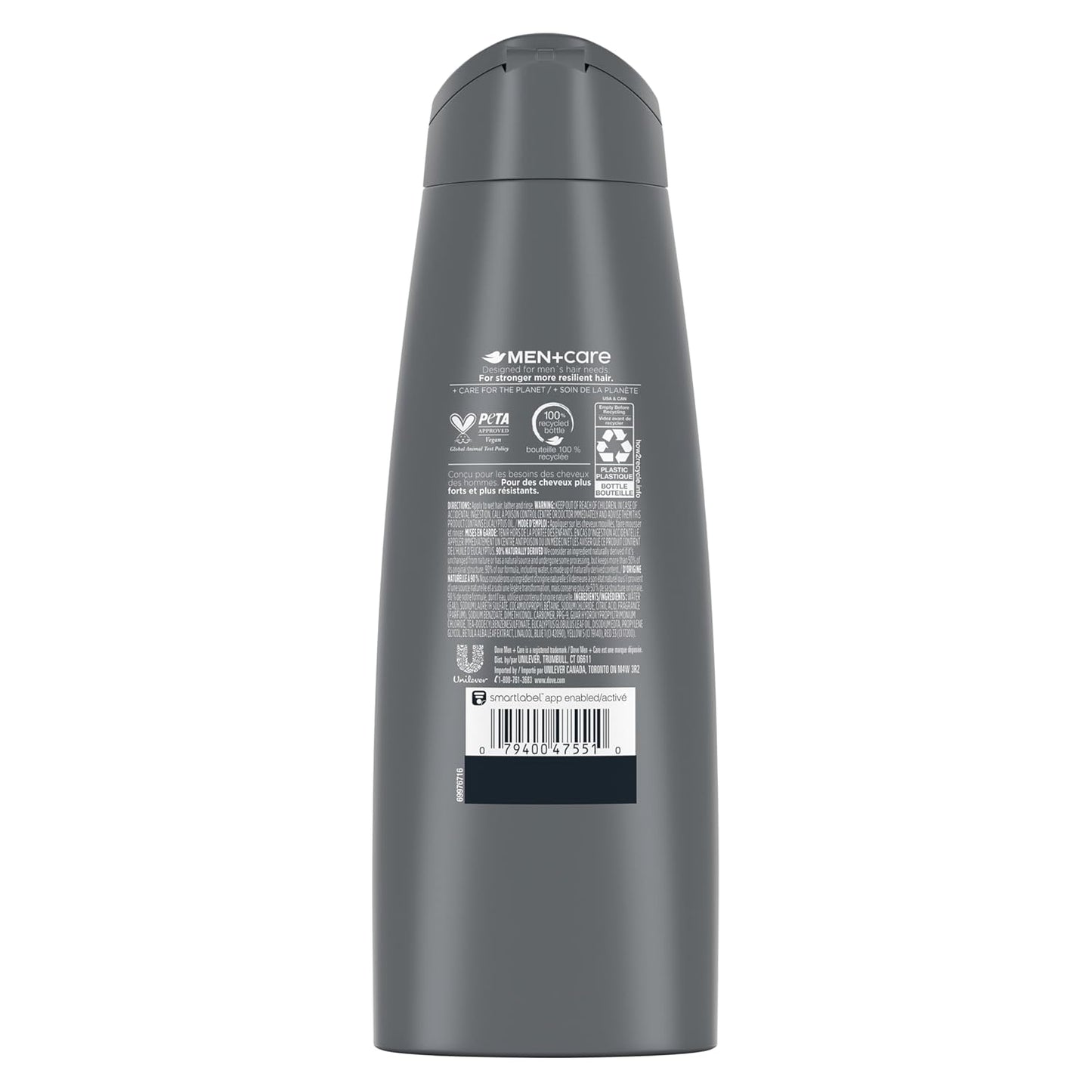 DOVE MEN + CARE 2 in 1 Shampoo & Conditioner Eucalyptus & Birch For Healthy-Looking Hair Naturally Derived Plant Based Cleansers 12 oz