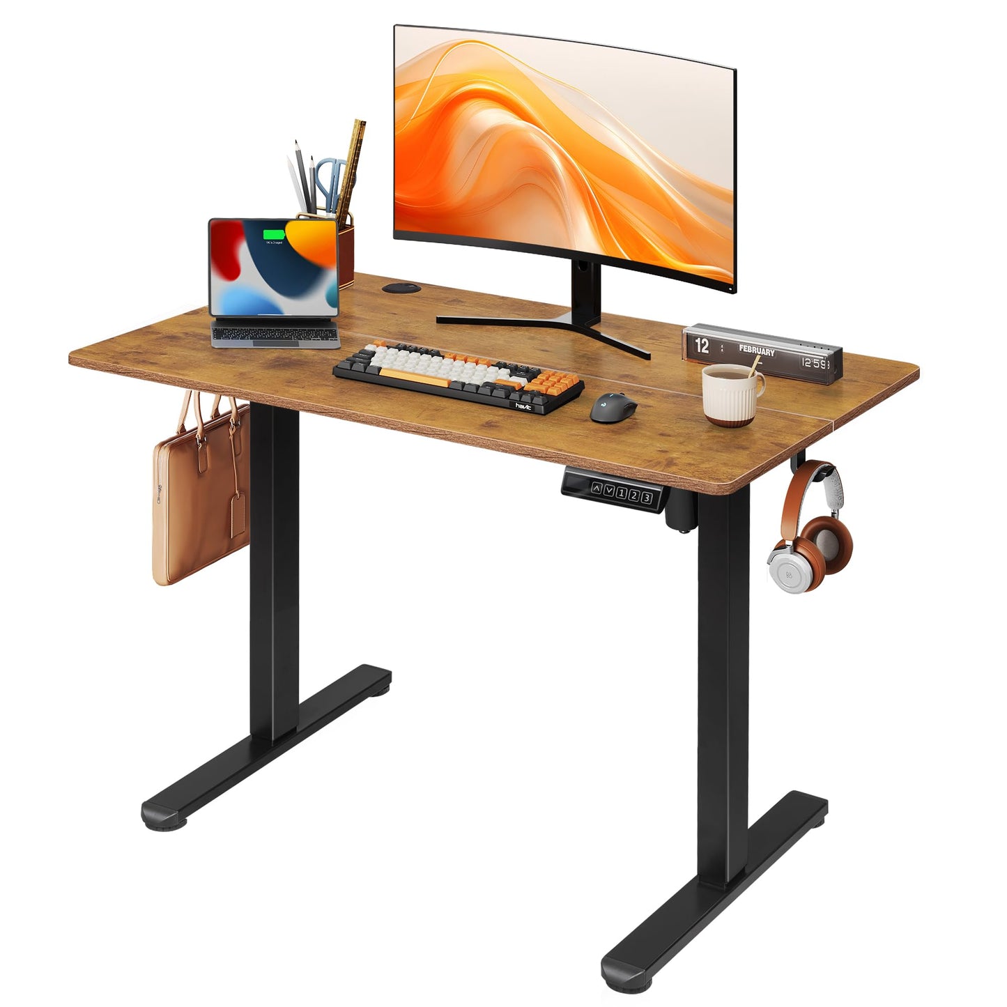 DEVAISE Electric Standing Desk, 55 X 28 Inches Adjustable Height Stand up Desk for Home Office, Large Ergonomic Sit to Stand Desk with Headphone Hook, 3 Memory Preset Computer Desk, Black