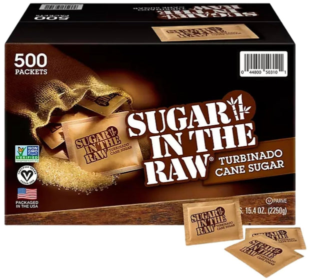 Sugar InThe Raw/Raw Natural Cane Brown Sugar Turbinado, 500 Count, Pack of 1, Natural Sweetener for Drinks and Baking Packets for Home, Office, Coffee, Bar, Gift,Restaurants, & Coffee Stations