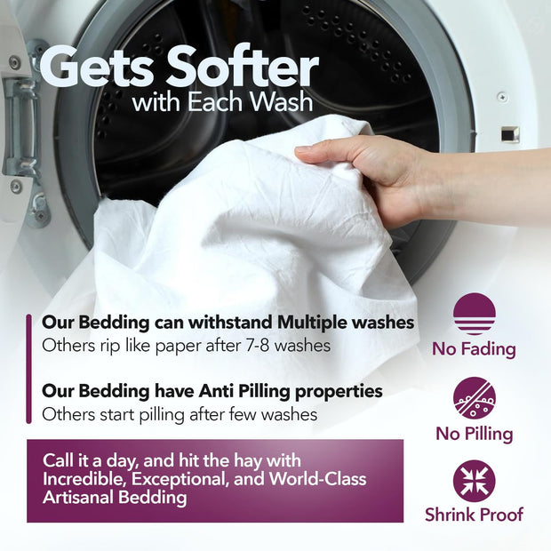 TEXAS LINEN CO. 100% Egyptian Cotton Sheets King Size Set - 1200 Thread Count Egyptian Cotton Luxury Sheets King Size, 17" Deep Pocket, Soft, Cooling Sateen Weave Hotel Quality Bedding Set - White