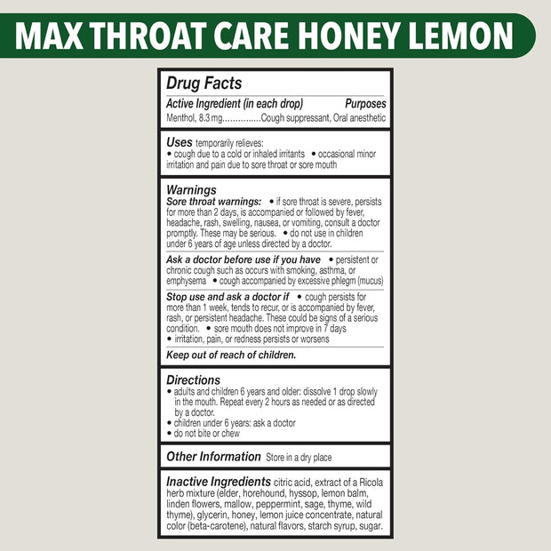 Ricola Max Honey Lemon Throat Care Large Bag | Cough Suppressant Drops | Dual Action Liquid Center | Soothing Long-Lasting Relief - 34 Count (Pack of 1)