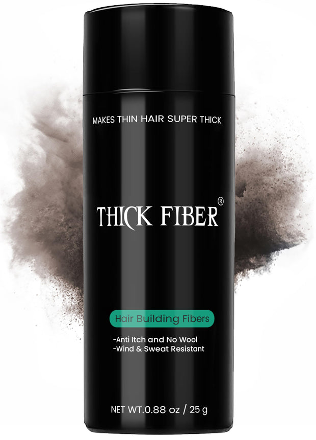 THICK FIBER Hair Fibers for Thinning Hair & Bald spots (BLACK) - 25g Bottle - Conceals Hair Loss in Seconds - Hair Powder for Women & Men