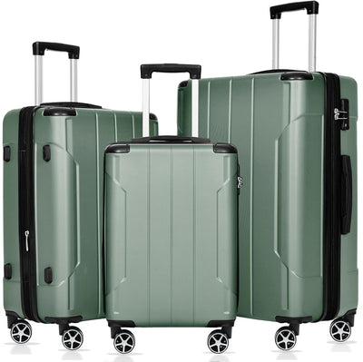 Merax Luggage Sets 3-Piece Hardshell with Spinner Wheels Lightweight Suitcase with Corner Guards (Green, 20/24/28)