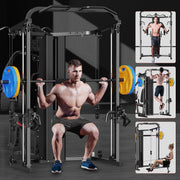 SunHome Multifunction Home Gym System Workout Station,Smith Machine with 138LB Weight Stack, Leg Press, LAT Station for Full Body Training