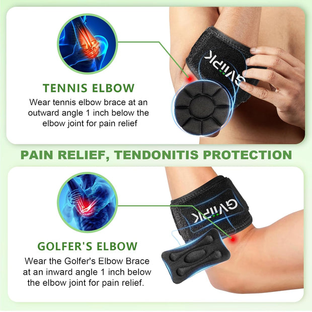 Tennis Elbow Brace Strap for Tendonitis Elbow Relief for Men & Women, Golfers Elbow Brace, Arm Forearm Braces Bands, Golf Elbow Pads Support - Black 1 Pack