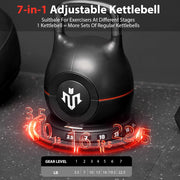Mikolo Kettlebell, 7-in-1 Adjustable Kettlebell with 7 Weight Levels (3.5-22.5lbs), Die-Cast Aluminum and ABS Material, Quick Adjustment Weights with Safety Locking System for Full Body Strength