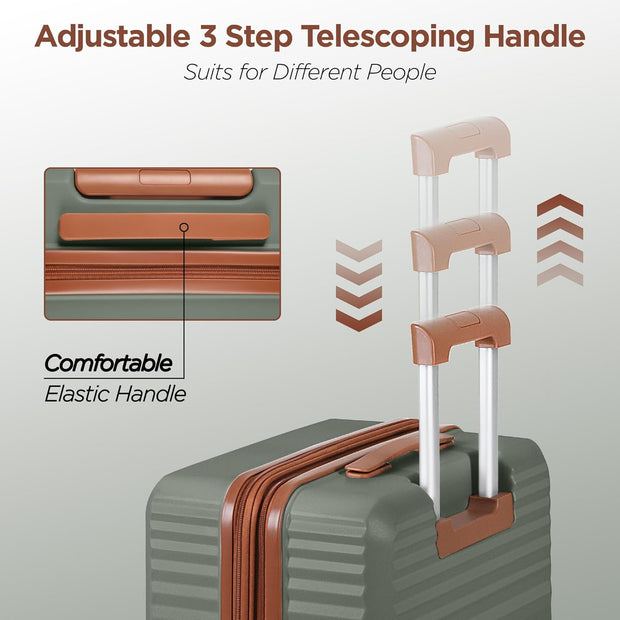 SHOWKOO Luggage Sets 3 Piece Hardside Expandable Suitcase with Double Spinner Wheels Tsa Lock Green (20in/24in/28in)