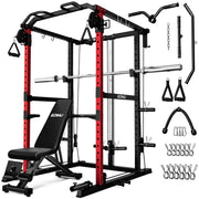 R1-V4 Power Cage Rack, 2000LB Squat Rack with Cable Crossover System, Multi-Function Weight Cage, Home Gym Workout Machine with More Training Attachments