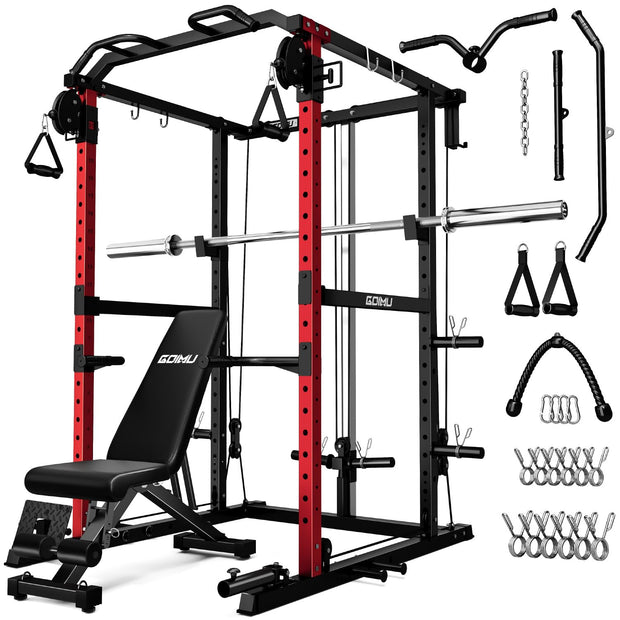 R1-V4 Power Cage Rack, 2000LB Squat Rack with Cable Crossover System, Multi-Function Weight Cage, Home Gym Workout Machine with More Training Attachments