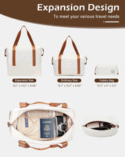 LONG VACATION 6 Piece Luggage Set Carry on Suitcase with ABS+PC hardshell, Spinner Wheels & YKK Zipper TSA Lock (WHITE-BROWN, 6 piece set)