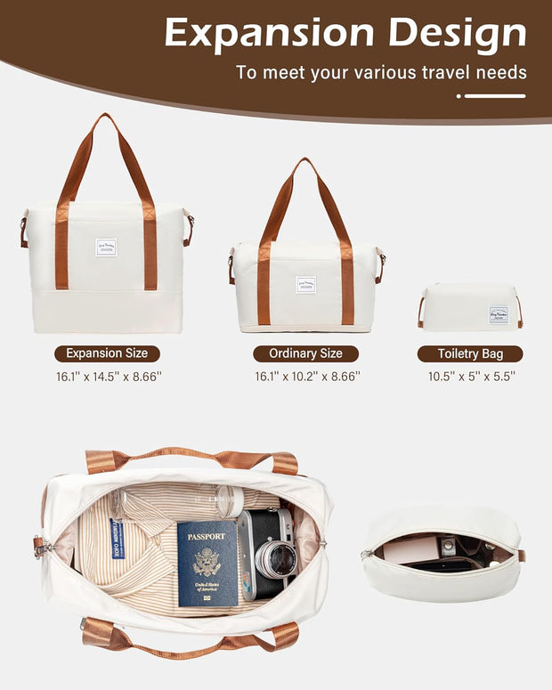 LONG VACATION 6 Piece Luggage Set Carry on Suitcase with ABS+PC hardshell, Spinner Wheels & YKK Zipper TSA Lock (WHITE-BROWN, 6 piece set)