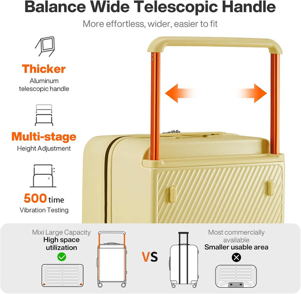 mixi 26 Inch Large Checked Luggage Suitcase with Spinner Wheels Upgrade Wide Handle PC Hard Shell Rolling Travel Suitcase with TSA Lock, Lark Yellow