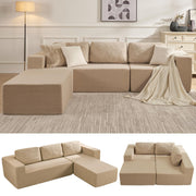 106" Cloud Sectional Couch, Left/Right Facing Convertible Sofa with Deep Seat, L-Shape Modular Upholstered Foam Couch for Living Room Bedroom, No Assembly Required (Corduroy Fabric, Beige)