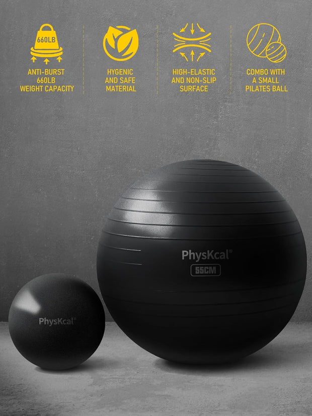 Yoga Ball for Exercise, Pilates Set, 4 Sizes Fitness Ball for Workout, Birthing, Pregnancy, Physical Therapy- Pump Included