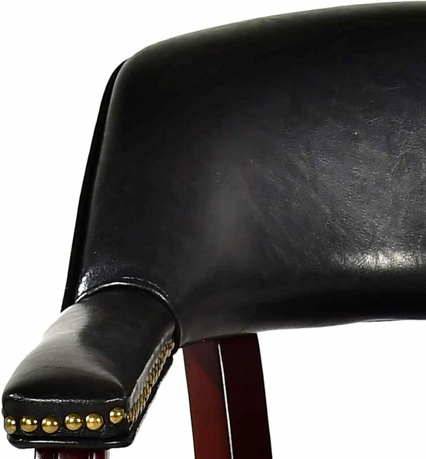 Steve Silver Furniture Tournament Arm Dining Chair with Casters, Upholstered w/Nailhead Trim, for Living Room, Dining Room, Vegan Leather, 18-Inch Seat Height, 25" W x 25" D x 31" H, Black