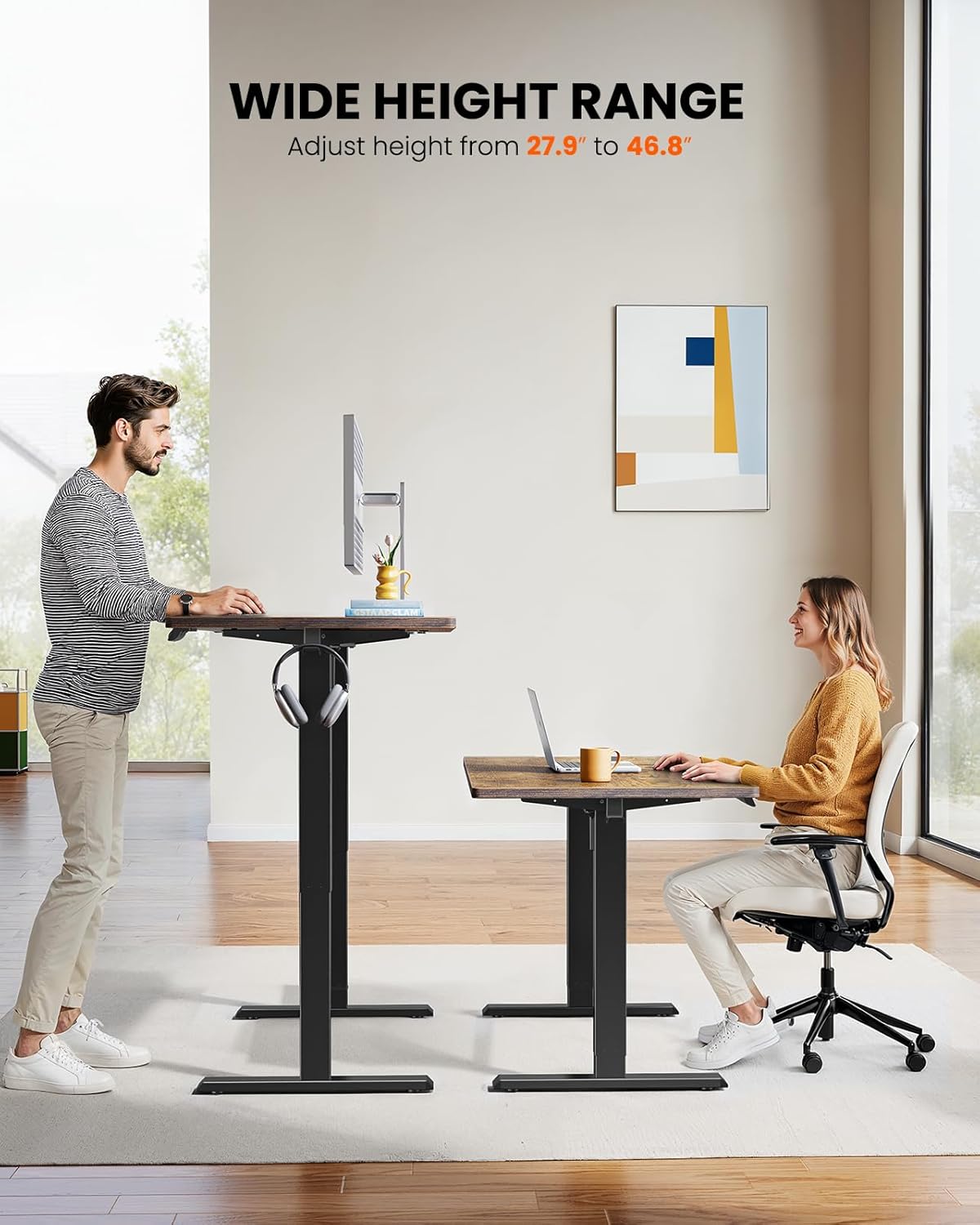 ErGear Electric Standing Desk, 48 x 24 inch Height Adjustable Sit Stand Up Desk, Computer Home Office Desk with 4 Memory Height Buttons, Two Pieces Desktop, Vintage Brown, EGESD110V