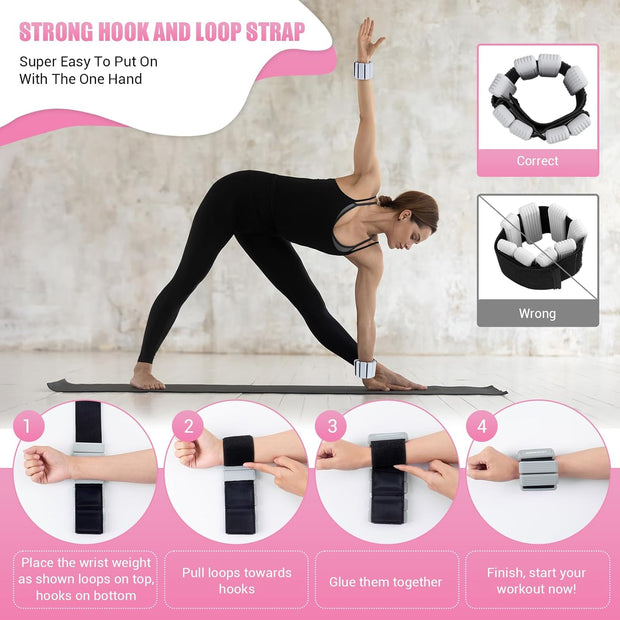 Pilates Wrist Ankle Weights for Women, Wearable Strong Arm & Leg Weights Set of 2(1 lb/2.2 lbs Each), Adjustable Ankle Weights for Walking, Yoga, Dance, Barre, Gym