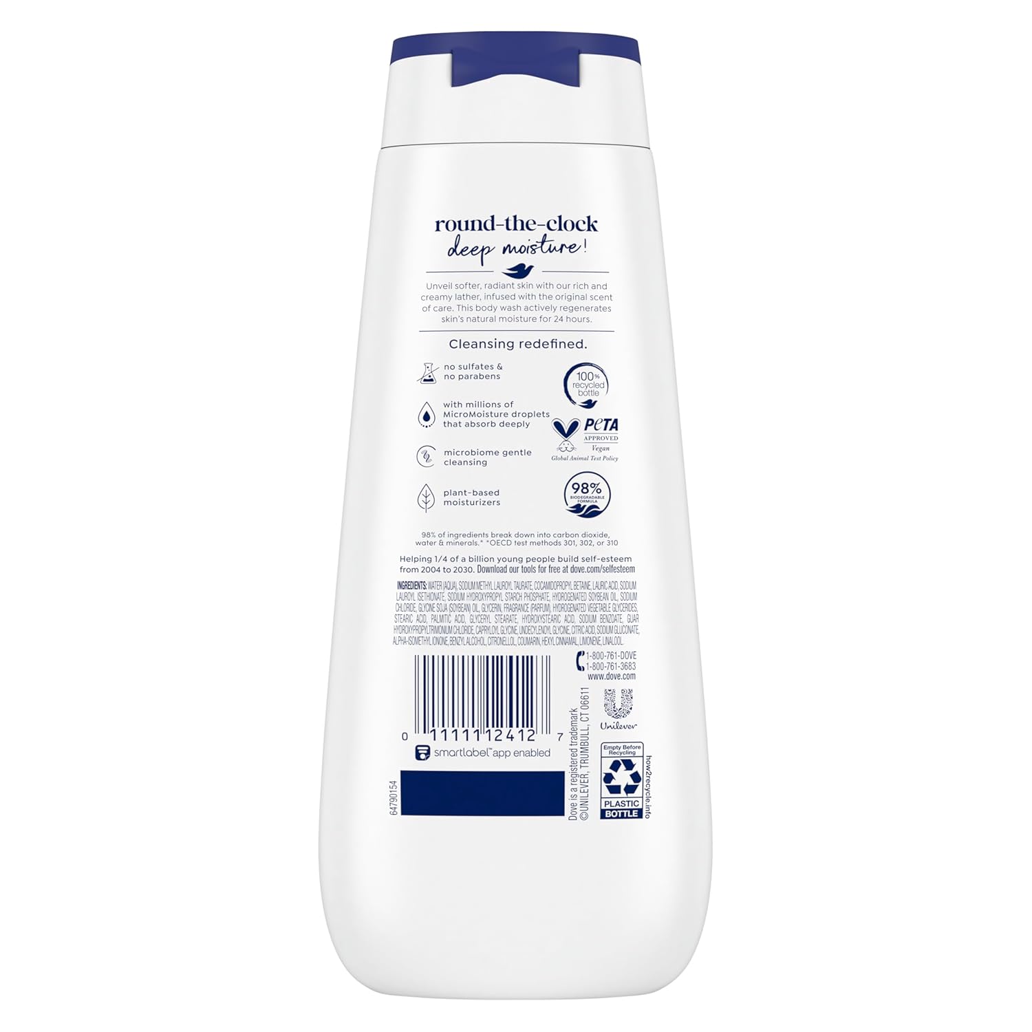 Dove Body Wash Deep Moisture for 24hr Lotion-Soft Skin Moisturizing Skin Cleanser with No Sulfates No Parabens 11 oz
