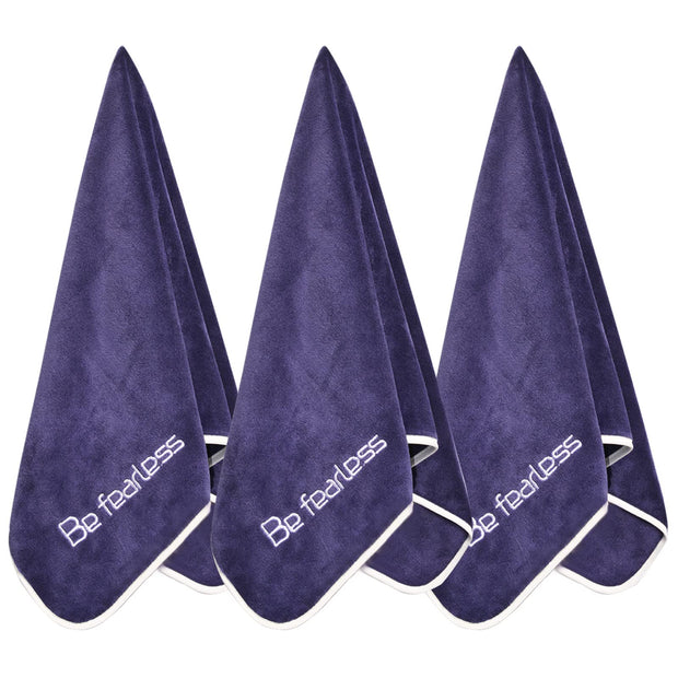 Microfiber Gym Towels Bigger Size Super Soft for Exercise Fitness, Sports, Workout, 380-GSM 15-Inch x 31-Inch Quick-Drying Towels (3 Pack, Grey+Blue+Purple)