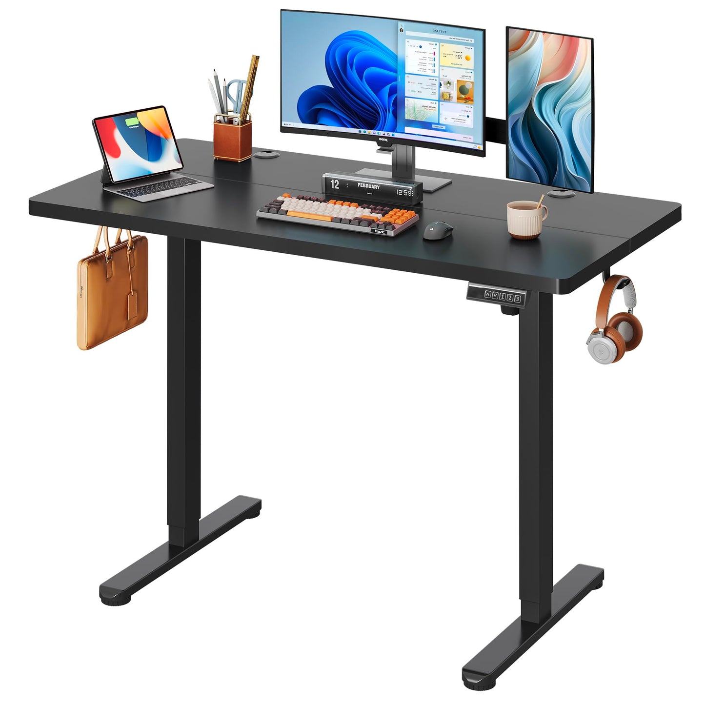 DEVAISE Electric Standing Desk, 55 X 28 Inches Adjustable Height Stand up Desk for Home Office, Large Ergonomic Sit to Stand Desk with Headphone Hook, 3 Memory Preset Computer Desk, Black