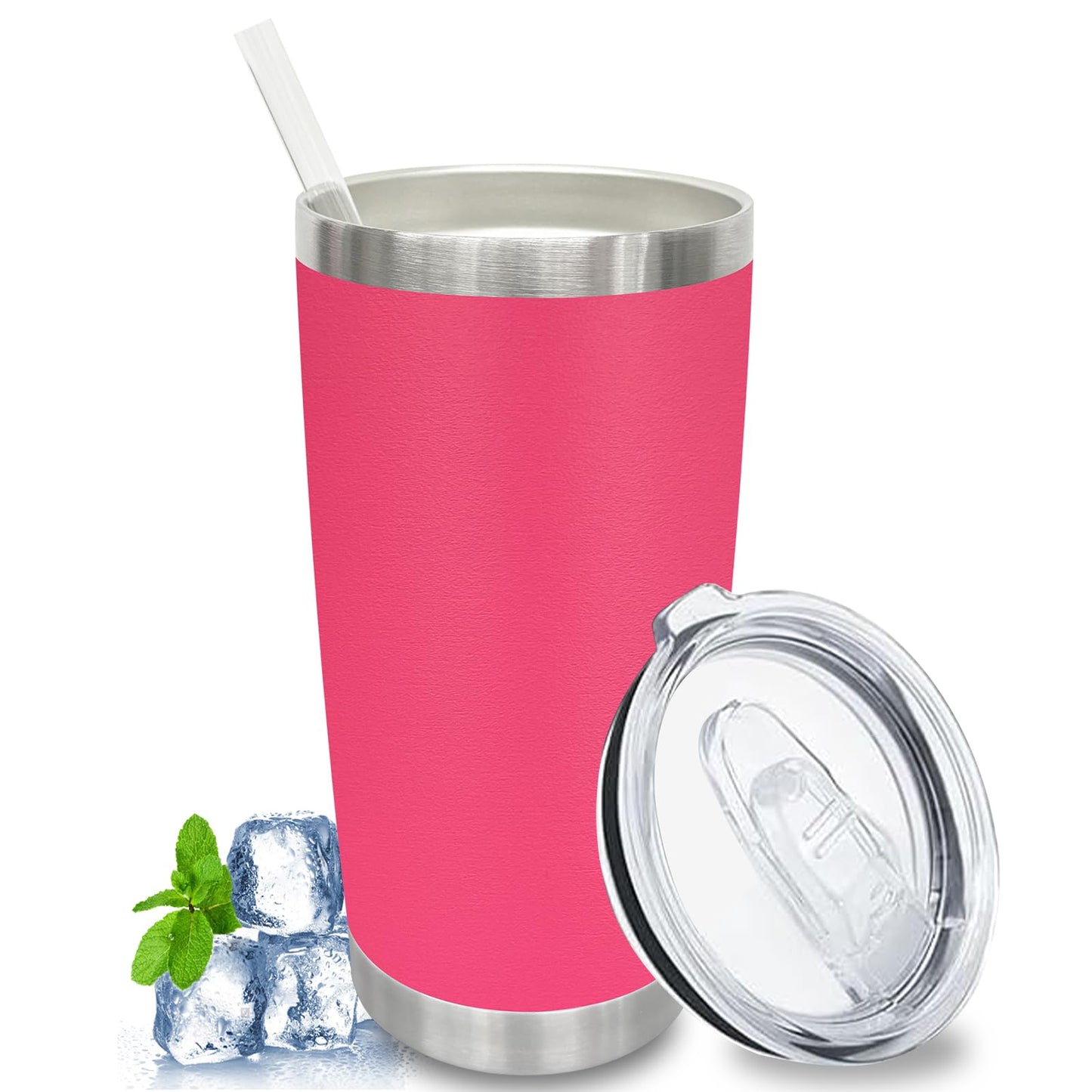 20 oz Tumblers Bulk, Stainless Steel Tumbler with Lid and Straw, Vacuum Double Wall Insulated Travel Coffee Mug with Sliding Lid, Powder Coated Cup for Hot and Cold Drinks (Stainless,6 pack)