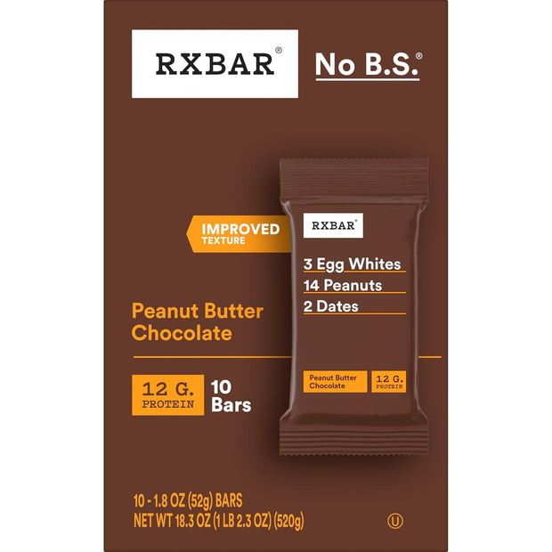 RXBAR Protein Bars, Protein Snack, Snack Bars, Peanut Butter Chocolate, 18.3oz Box (10 Count)