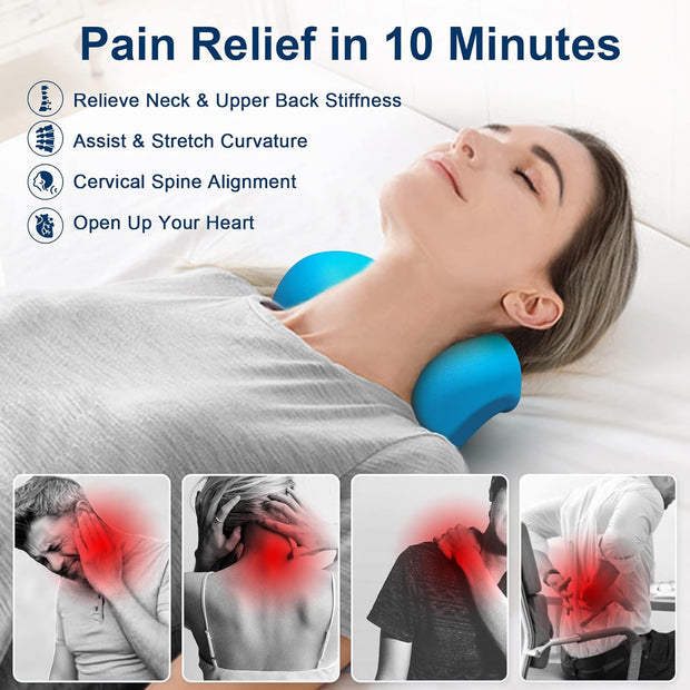 Neck and Shoulder Relaxer with Upper Back Massage Point, Cervical Traction Device Neck Stretcher for TMJ Pain Relief and Cervical Spine Alignment Chiropractic Pillow (Grey)