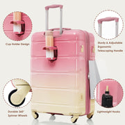 Merax Luggage Sets 3 Pcs, ABS Hardside Suit case with Spinner Wheels Lightweight TSA Lock, Gradient Pink, 20/24/28 Inch
