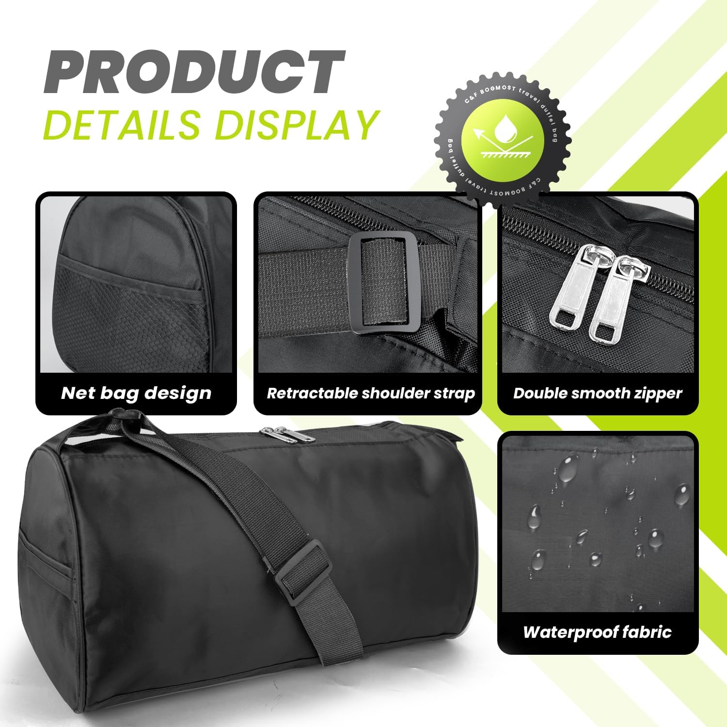 C&F BOGMOST Small Travel Duffel Bag Foldable Waterproof Gym Bag for Gym Beach Swim Bag Men Women Duffle Bag Lightweight Oxford Cloth Sports Bag -Black