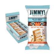 JiMMYBAR! - Sea Salt Caramel Cookies N' Cream - 19g High Protein Bars - 7g Sugar - 12 Count - 58g Health Bars - Natural Peanut Butter Core - Caffeinated Protein Bar For Energy- Hand Drizzled Chocolate